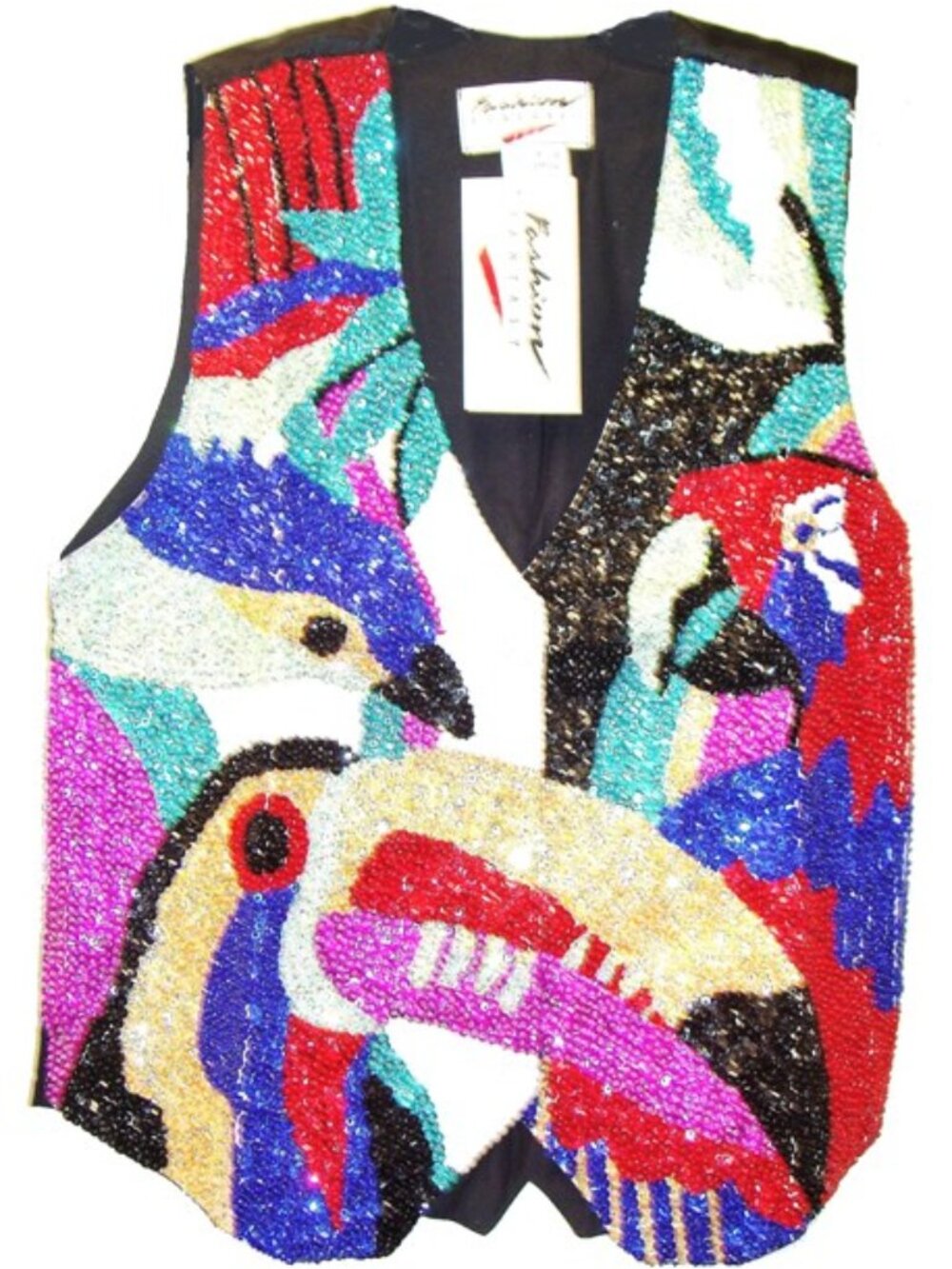 Beaded Bird Vest Sequin Bird Vest, Colorful Party Top, Birds Of A Feather